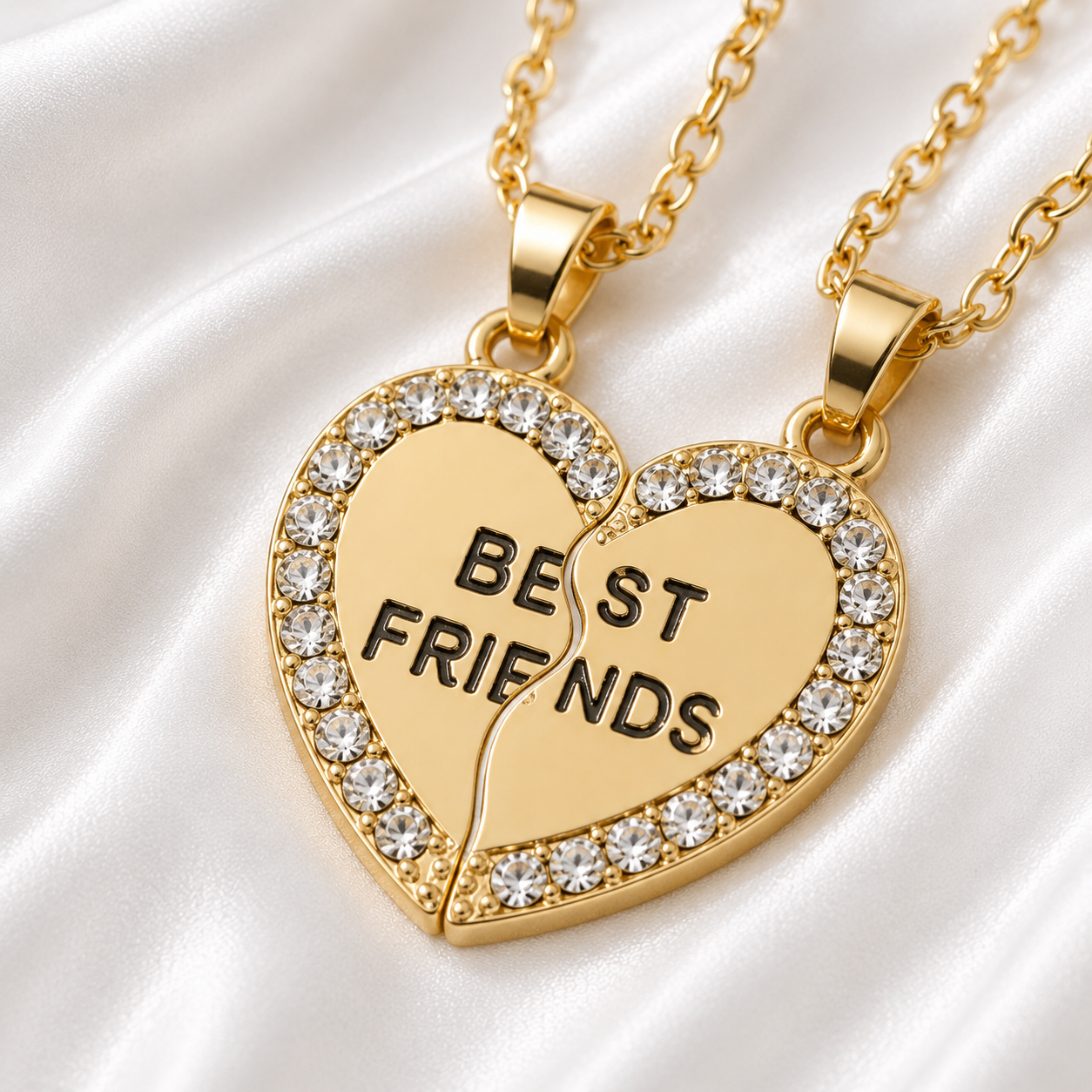 Classic Gold Rhinestone Heart BFF Necklace