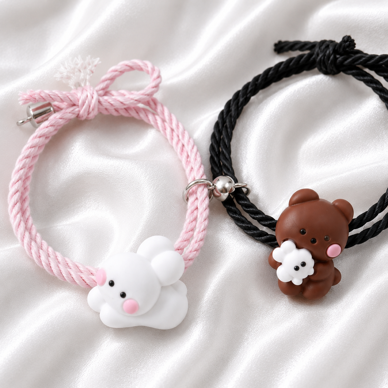Magnetic Bear & Bunny Couple Bracelets