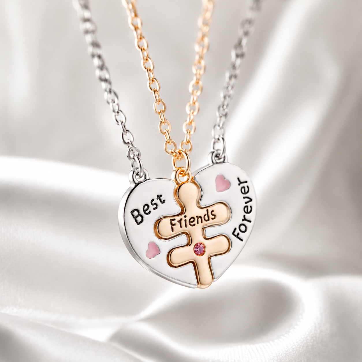 Best Friends Forever Heart Puzzle Necklace