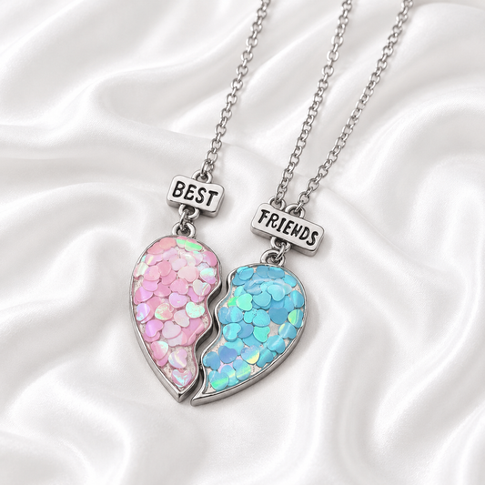 Iridescent Glitter Split Heart BFF Necklace