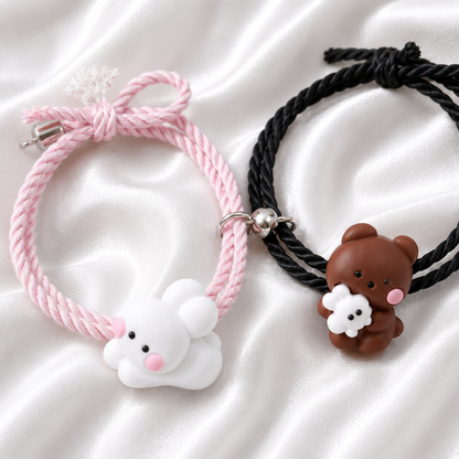 Magnetic Bear & Bunny Couple Bracelets