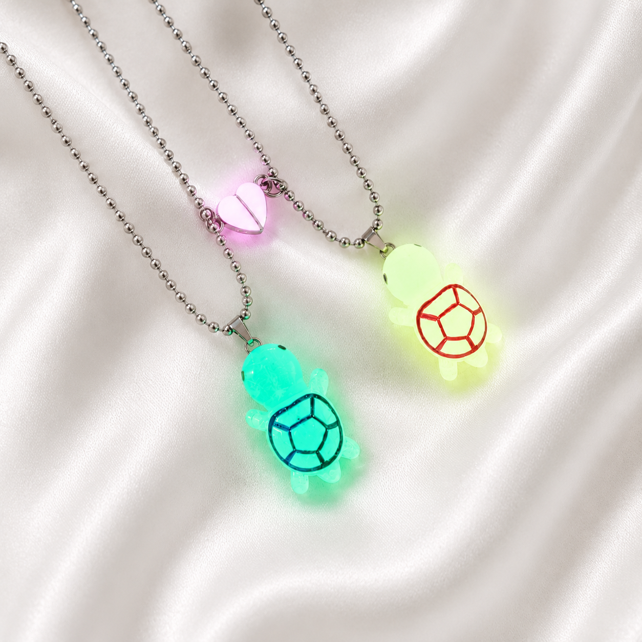 Luminous Sea Turtle Couple Necklace