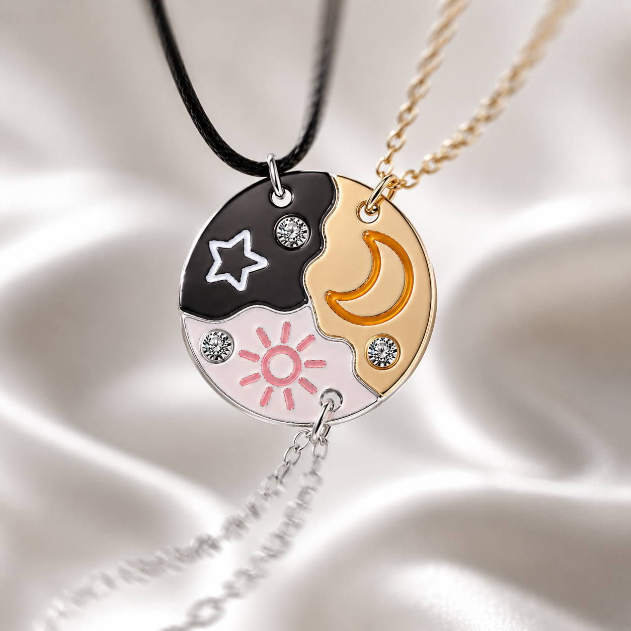 Sun Moon Star Celestial Puzzle Necklace