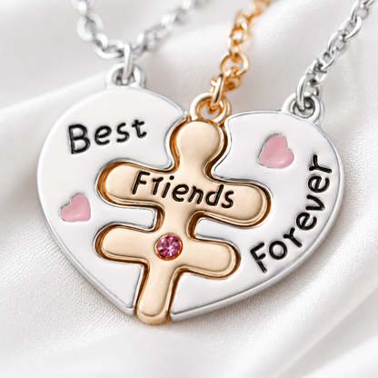Best Friends Forever Heart Puzzle Necklace
