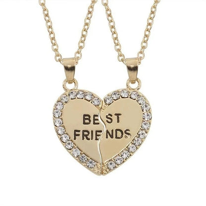 Classic Gold Rhinestone Heart BFF Necklace