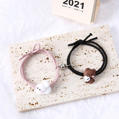 Magnetic Bear & Bunny Couple Bracelets