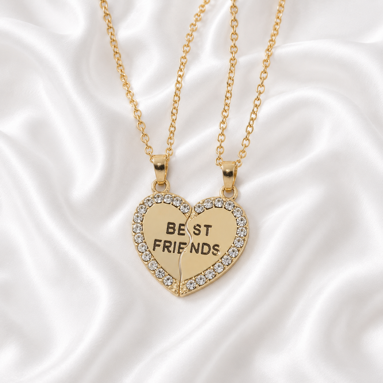 Classic Gold Rhinestone Heart BFF Necklace