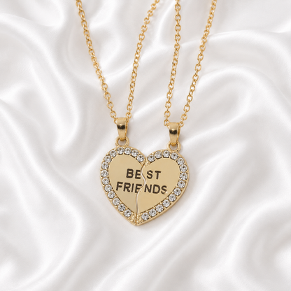 Classic Gold Rhinestone Heart BFF Necklace