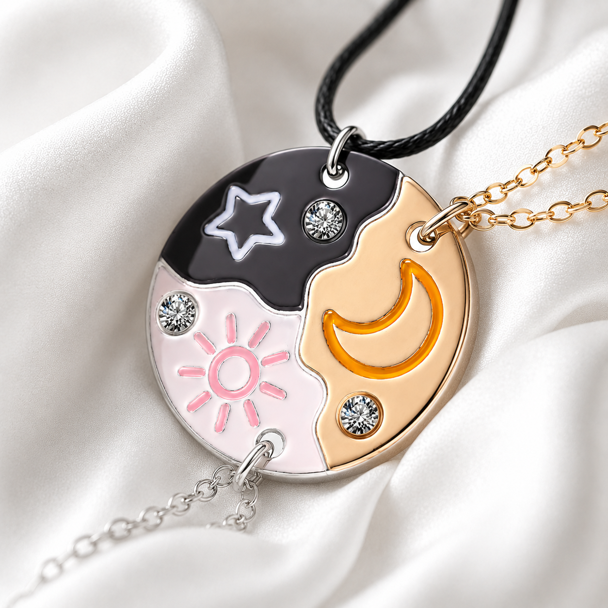 Sun Moon Star Celestial Puzzle Necklace