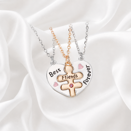 Best Friends Forever Heart Puzzle Necklace
